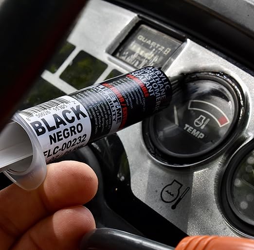 – Acrylic Urethane Elastomeric Sealant – Pre-Filled Precision Caulk Gun – Black – 1 oz Tube – Flexible & Durable Sealant for Trim, Baseboards, and Small Cracks *Dries Gloss Black