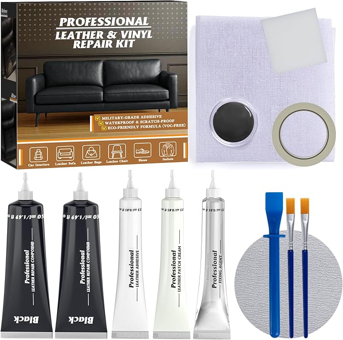 Black Leather Repair Kit for Furniture, Vinyl Repair Kit with Super Easy Instructions to Match Any Color, Restore Any Glossy Leather Surface, Car Seats, Sofa, Jacket, and Purse
