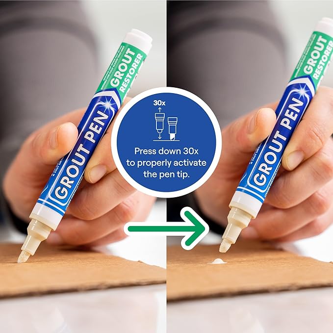Grout Pen Ivory Tile Paint Marker: Waterproof Grout Paint, Tile Grout Colorant and Sealer Pen - Ivory, Wide 15mm Tip (20mL)