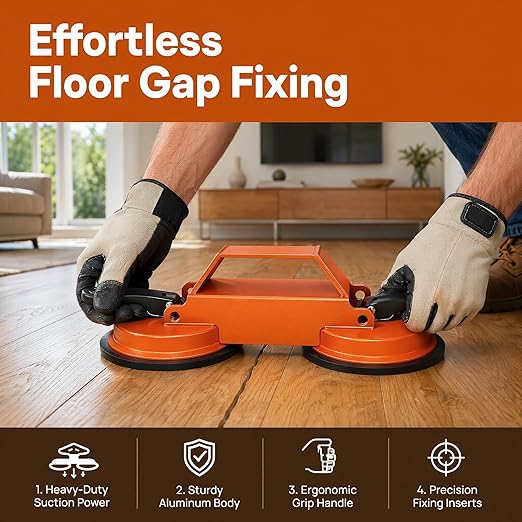 Heavy Duty 45° Floor Gap Fixer Tool with 10 Reusable Inserts, Heavy-Duty Suction Cup Puller for Hardwood Laminate Vinyl Tile, Aluminum Alloy Floor Repair & Closing Tool