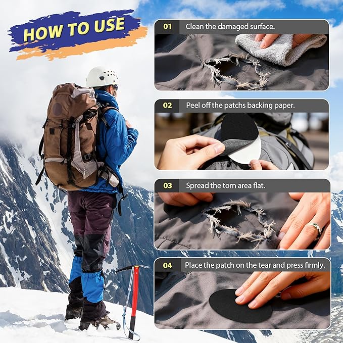 Down Jacket Repair Patch Kit, Outdoor Gear Tenacious Repair Tape, Self Adhesive Fabric Patches for Clothes, Waterproof Ripstop Nylon Fabric Patch for Puffer Jacket, Coat, Tent (18 Pcs, Burgundy)