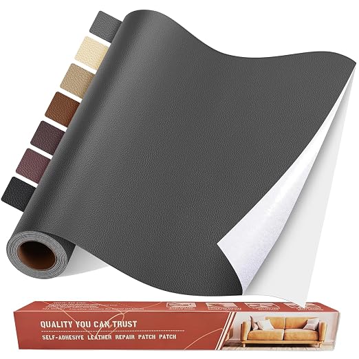 Self Adhesive Leather Repair Patch Kit, 31.4 in x 16 in Large Vinyl Leather Repair Tape for Furniture, Car Seat, Couch, Sofa, Chair Dark Grey
