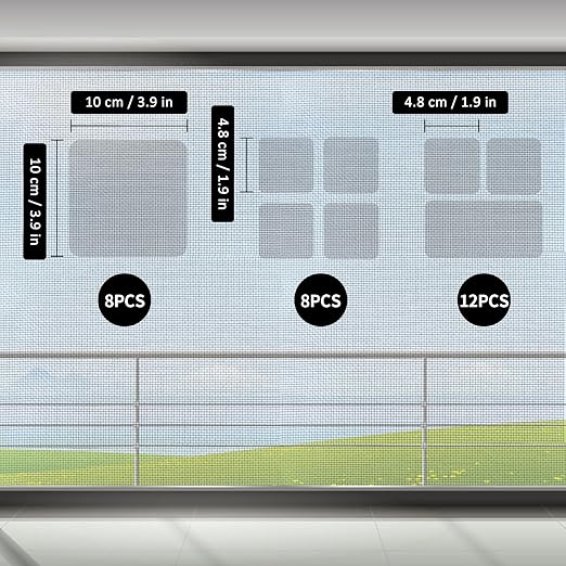 Secopad 28 Sheets Window Screen Patches Repair Kit, Grey/Black 3 Sizes Window Screen Repair Kit for Mesh Screen Door, Strong Adhesive Fiberglass Quick Screen Repair Tape