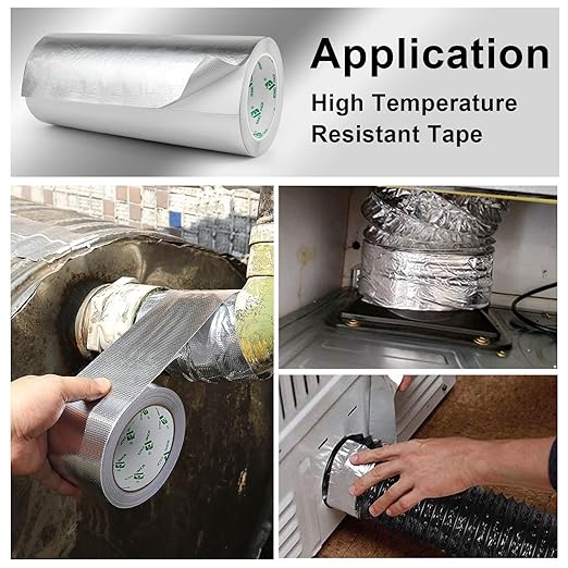 BOMEI PACK Adhesive Aluminum Foil Heat Shield Tape 10inch x 66ft Barrier, Fiberglass Thermal Insulation Reflective Material High Temp Protectionn,1 Pack