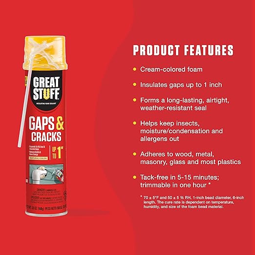 Great Stuff 157911 Insulating Foam Sealant, 20 Ounce, Ivory