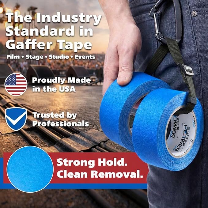 Gaffer Power Electric Blue Gaffer Tape 2” x 30 Yards – No Residue, Made in USA, Professional Grade, Non-Reflective Matte Cloth Tape for Stage, Photography & Cable Management
