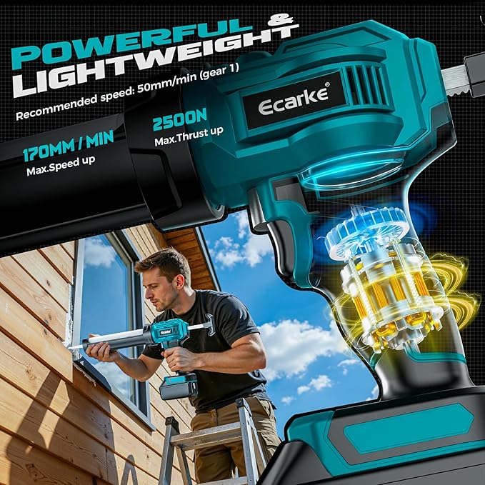 Cordless Caulking Gun Compatible With Makita 18V Battery (Tool Only), 10oz Electric Caulking Gun with Adjustable Speed, 9Pcs Caulk Remover Tool, Ecarke Cordless Silicone Gun for Filling, Sealing