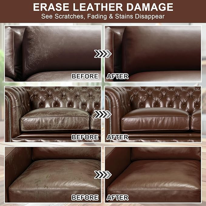 STARTSO WORLD 200Ml Leather Recoloring Balm with 100ML Leather Conditioner, Medium Brown Leather Repair Kit for Furniture, Leather Dye, Leather Scratch Repair, Leather Couch Paint