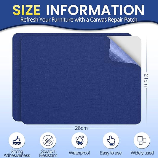 Self-Adhesive Canvas Repair Tape, 8.3" x 11" Waterproof Canvas Repair Patch, Fabric Patch Repairs Kit for Furniture, Tents, Sunbrellas, Boat Covers Awnings, Couches, Clothes, Bags Royal Blue