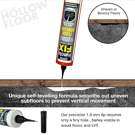 Floor-Fix Pro Injectafix Tile Repair Kit – Extra Strength Tile Adhesive for Loose & Hollow Floor Tiles, Wood, Laminate & LVT – Injection Repair Glue with Stainless Steel Precision Tip 10.1 fl oz