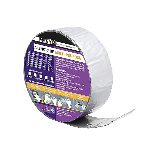 Alenor Butyl Rubber Aluminum Tape 2" inch W x 33 Feet Wall Crack Roof Leaks Waterproof Heat Resistant Tape Perfect for Sealing & Patching Hot & Cold Air Ducts Wood Metal Plastic Glass Repair