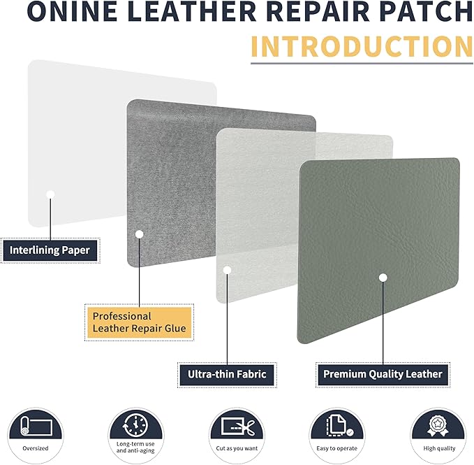 ONine Leather Repair Tape,Self Adhesive Leather Repair Patch,Leather Patches for Furniture,Sofa,Car Seats,Office Chair. Vinyl Repair Kit 16x48in(Blue Gray-Litchi Grain)