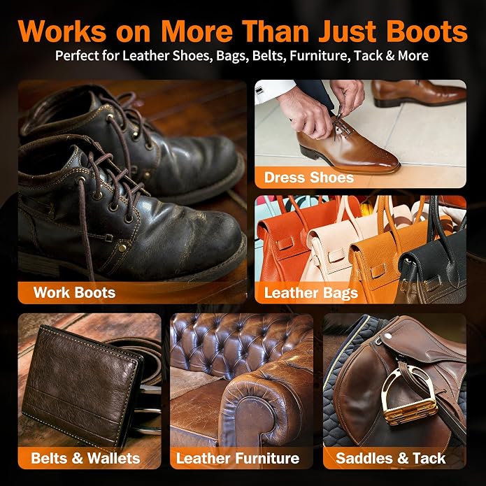 GleamGlee Leather Boot Care Kit, 10-Piece Cleaner & Conditioner Set | Full-Size Saddle Soap, Mink Oil & Waterproof Wax for a Richer Finish, Supple Feel & Everyday Protection