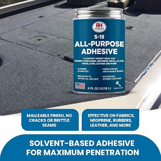 S-18 All-Purpose Adhesive, 4 oz. can - Multi-Purpose, Rubber, Metal, Leather, Felt, Wood, Neoprene, Glass, Flexible, Waterproof, Long Lasting - RH Adhesives