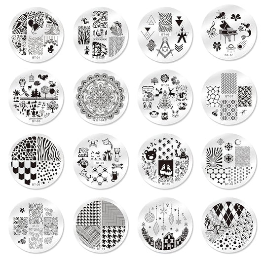 Biutee 15PCS Nail Stamping Plates Nail Stamper Kit with Nail Art Stamper and Scraper, Nail Stamp Plate Flower Animal Geometry Stripe Design Nail Stamping Kit with Storage Bag