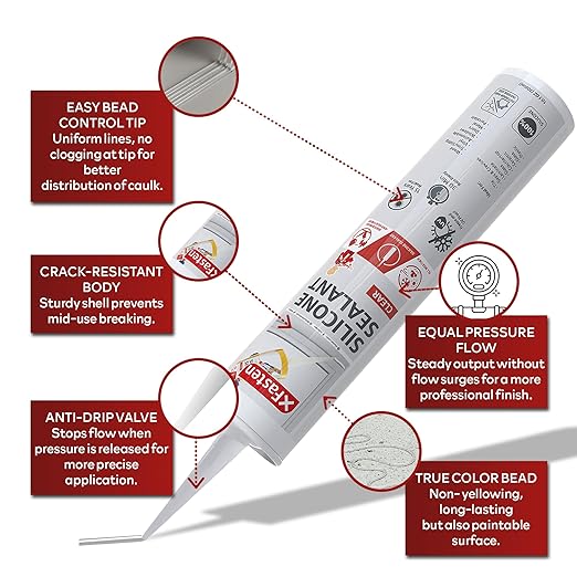 XFasten Clear Silicone Caulk Neutral Cure 10.1 oz – 100% Waterproof Silicone Sealant, Crack and Shrink Resistant, Low Odor, Strong Adhesion Caulking for Kitchen, Bath, Window, Shower, Outdoor Use