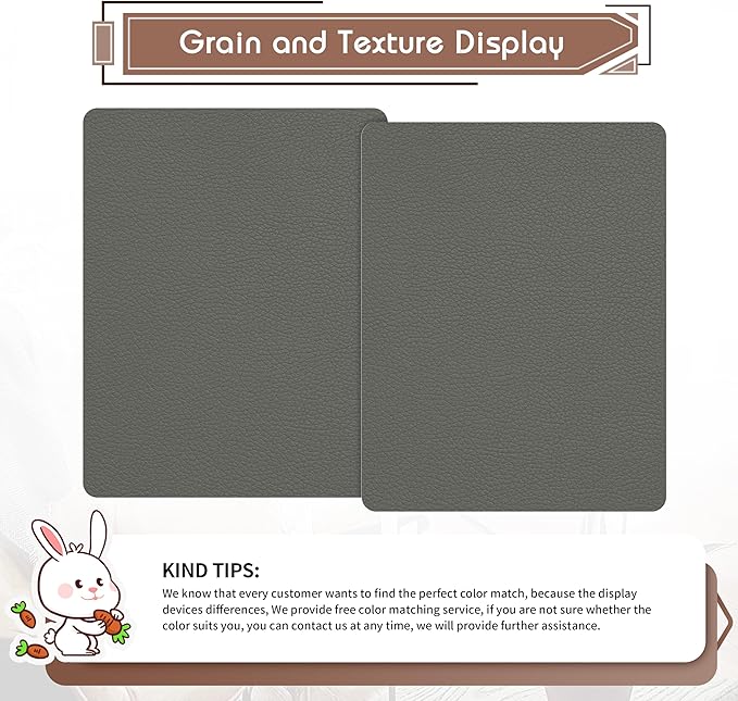 KING MOUNTAIN Leather Repair Patch,2 Packs 9 x 11 Inches self Adhesive Leather Repair Tape for Damaged Leather Furniture, Sofa Seating,Car Seats, Leather Goods（Gray）