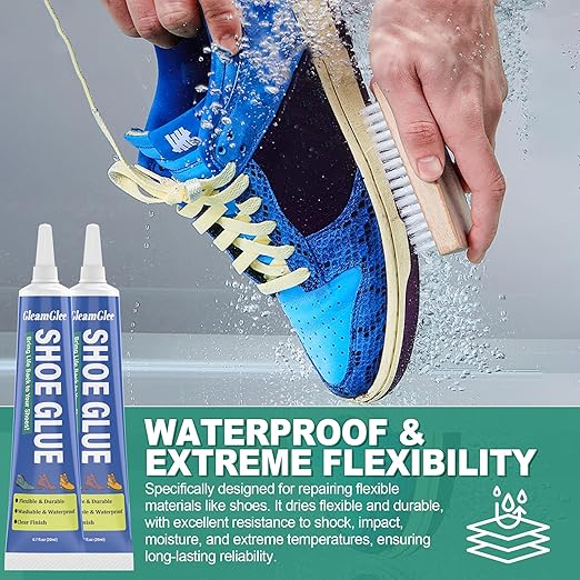Shoe Glue, Professional Grade Flexible Shoe Repair Adhesive - Extra Strong, Clear, Waterproof - Repairs Soles, Heels, Patches Small Holes, Works on Leather, Rubber, Vinyl, Canvas - 20ml x 2 PCS