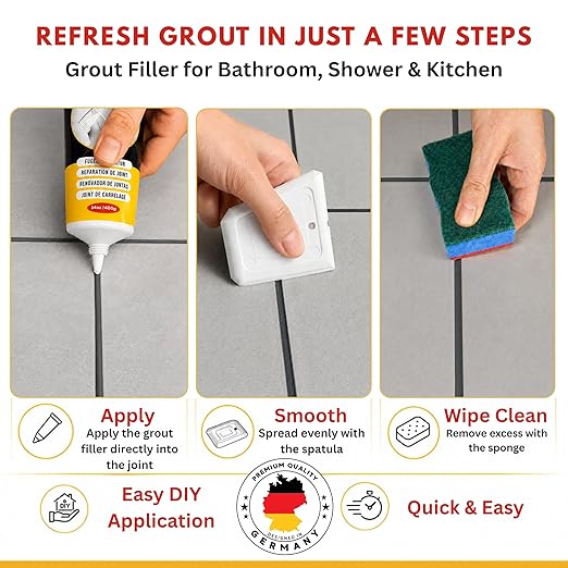 ISPAR Tile Grout Repair Kit – Dark Gray Grout Filler 14 oz Value Size, Pre-Mixed Grout Repair Paste, Ready to Use Tile Joint Filler for Bathroom & Shower Tile, Spatula & Sponge