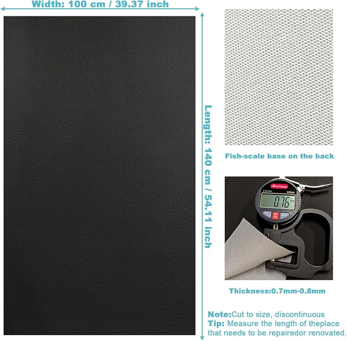 Black Lychee Grain Faux Leather Fabric 39"x54" - Waterproof Marine Grade Vinyl for Car Seats, Boat Upholstery & Heavy-Duty Furniture Projects