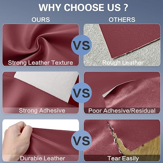 Self Adhesive Leather Repair Patch Kit, 31.4 in x 16 in Large Vinyl Leather Repair Tape for Furniture, Car Seat, Couch, Sofa, Chair Smooth Maroon