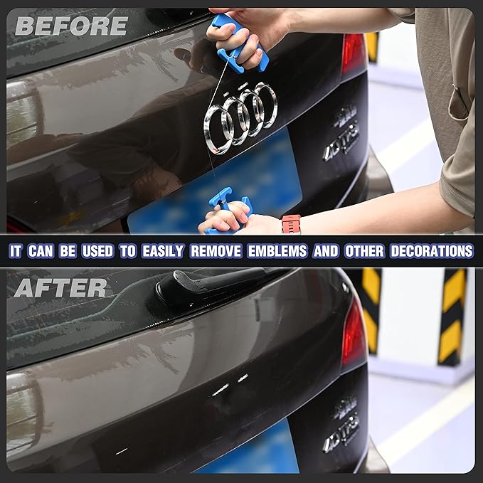 NEWISHTOOL PlateLine Remover Car Emblem Removal Tool with 5PCS 60CM PE Cord for Easily Remove Vehicle Logos, Nameplates, Badges and Paste Signs Plates, Plastic Ergonomic Shape Aid Vinyl Wrap Tools