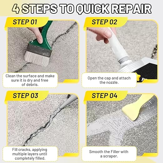 Concrete Crack Filler, High Elasticity Self Leveling Cement Crack Filler, Slab Concrete Waterproof Repair Sealant for Driveway, Walkway, Patio, Joint, Indoor and Outdoor - Grey (9LB)