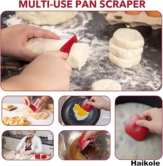 Pan Scraper 5PCS Plastic Scraper Set,Food Scraper Tool for Cast Iron, Pot and Pan Cleaning,Pan Scraper Tool for Cleaning Grease Burnt Food,Scraper Tool Kitchen (5, Red)