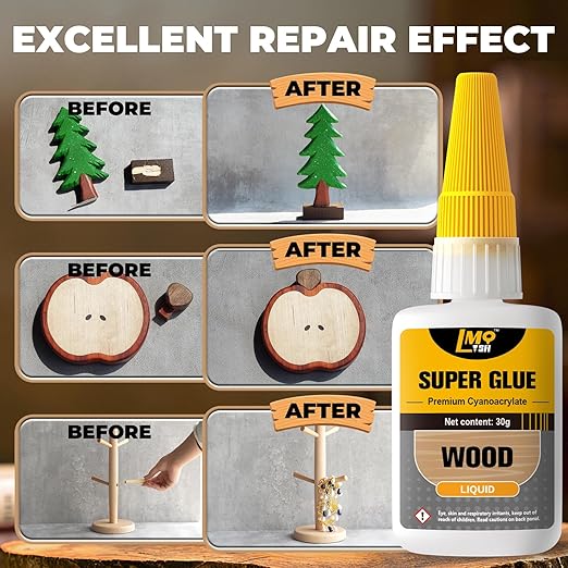 Wood Super Glue 60 Gram, Thin Liquid CA Glue for Woodworking Furniture Repair Wooden Crafts Carpenter, Clear High Strength Cyanoacrylate Adhesive Instant and Strong Bond Superglue for Everything