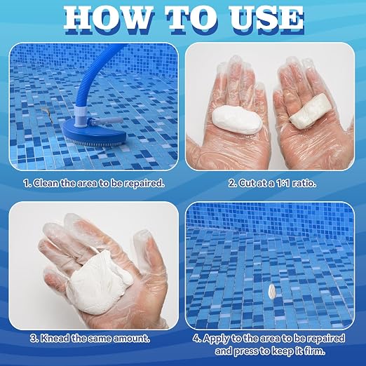 Pool Putty for leaks Underwater, 2 Part Epoxy Putty Set, Fix Leaks Cracks Underwater or Above, for Tile, Concrete, Fiberglass, Cement and Other Surfaces, 17.6oz