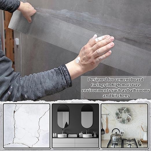 150 ft x 6 Inch Cement Board Joint Tape Self Adhesive Durable Gray Fiberglass Mesh Drywall Mesh Repair Tape for Cement Board Joints Repairing, Sealing and Strengthening