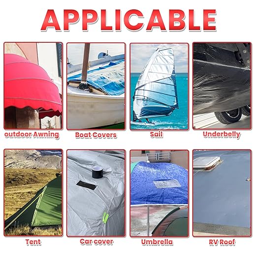 Birllaid Awning Repair Tape for Tarp, Heavy Duty Outdoor Repair Tape for Ripstop, Boat Covers, Tent, Sail Tape, Tear Repair Patch Kit, Waterproof, UVproof, Black