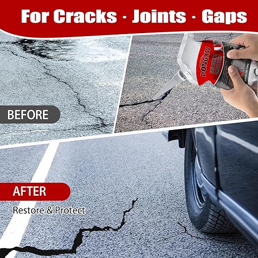 Dongxw Asphalt Crack Filler, 6Packs Self Leveling Concrete Crack Filler Waterproof Cement Repair Sealant, High Elasticity Driveway Crack Filler Outdoor Black for Driveway, Walkway, Road