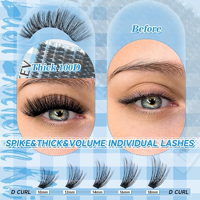 Lash Clusters 3D Volume Eyelash Clusters 10-18mm 100D Thick Individual Lashes280pcs D Curly Cluster Eyelash Extensions Soft DIY Lash Extension At Home(0.05D,100D)