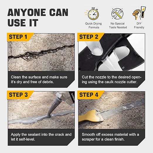Concrete Crack Filler, 3-Pack Oil-Based Self-Leveling Sealant – Waterproof & Quick Drying for Driveway, Patio, Sidewalk, Garage Floor, Foundation, Basement & Walkway Repair, Gray