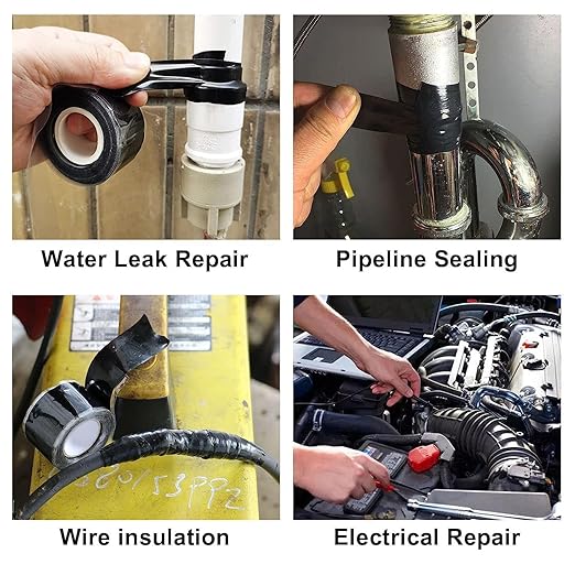 Black Seal Self-Fusing Silicone Repair Tape, Waterproof Pipe Sealing, Stretch-Resistant Tape Weatherproof Self Fusing Sealing Tape for Emergency Pipeline Repair/Cable Bandage/Tool Fixing