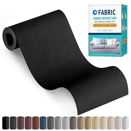 Fabric Repair Tape, Self-Adhesive Couch Patch Repair Fabric Patches for Furniture, Couch Repairing Kit Tape for Upholstery, Carpets, Chairs, Sofas, Pillows Linen 4x80 Inch Black