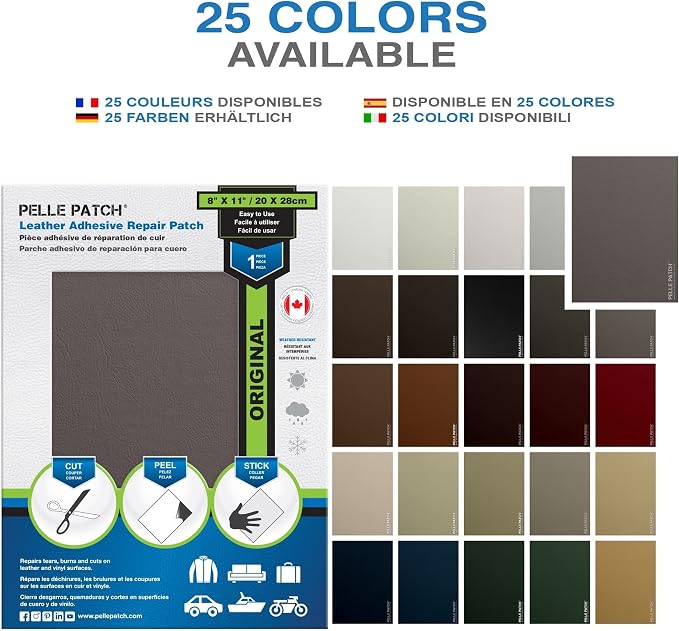 Leather Patch for Car Seat Repair - 25 Colors Available - Original 8x11 - Brown-Grey