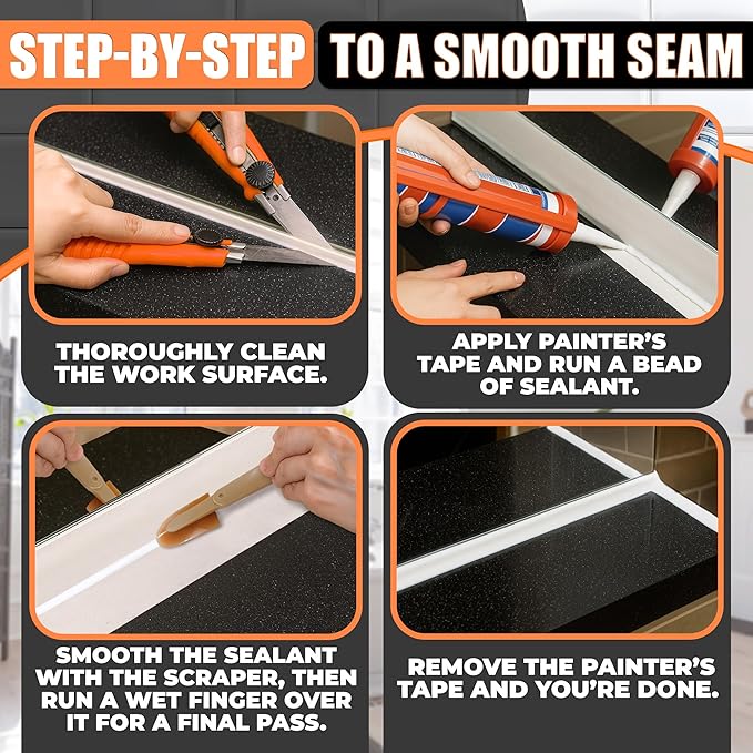 4-Piece Caulking Tool Kit for Silicone Sealant & Grout – Finishing & Smoothing Caulk Tool Set for Bathroom, Kitchen, Tile & Window – Reusable Urethane Rubber Tips with ABS Handle, Sizes 0.78"-1.73"