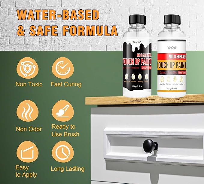 White Touch Up Paint Pen 7oz, Multi-Surface White Wall Paints Matte & Gloss, Touch Up Paint Repairs Scratches Chips Cracks & Spots, Walls Cabinets Doors Tubs Tiles Porcelain Acrylic Wood Furniture