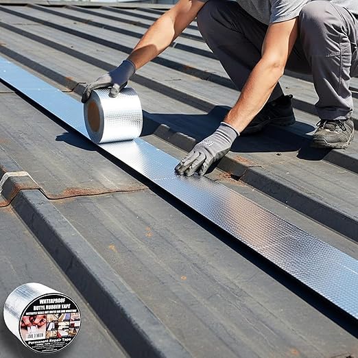 ROSEROSA Professional Waterproof Butyl Rubber Tape (3.93 Inch X 16.4 feet) External Aluminium Foil Suitable for Roof Leak, Surface Crack, Window Sill Gap, Pipe Rupture, Boat Sealing, Etc
