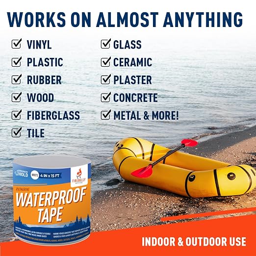 Firebelly Outfitters Heavy Duty Waterproof Tape for Leaks – All-Weather Sealant for Outdoor & Indoor Repairs – Marine Grade, Weatherproof, Strong Adhesive for Pools, Roofs, Plumbing, and More (White)