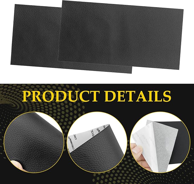 2PCS Self Adhesive PU Leather Repair Patch for Car Seat Furniture and Upholstery Strong Adhesive Easy-to-Use Leather Repair Tape for Tears(Black)