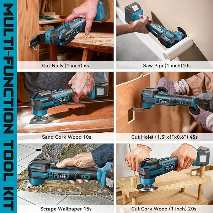 Cordless Oscillating Tool Compatible with Makita 18V Battery(Tool Only), 21,000 OPM Brushless 18V Oscillating Multi-tool with 6 Speed, LED Light, DIYtoolifz 4.5° Oscillating Tool for Cutting