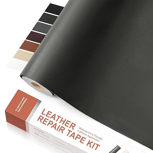 Leather Repair Tape, Heavy Duty Vinyl Repair Patch, Waterproof Self Adhesive Leather Repair Kit for Fixing Holes & Scratches on Couch, Car Seat, Furniture (Dark Grey, 7.87x 85in)
