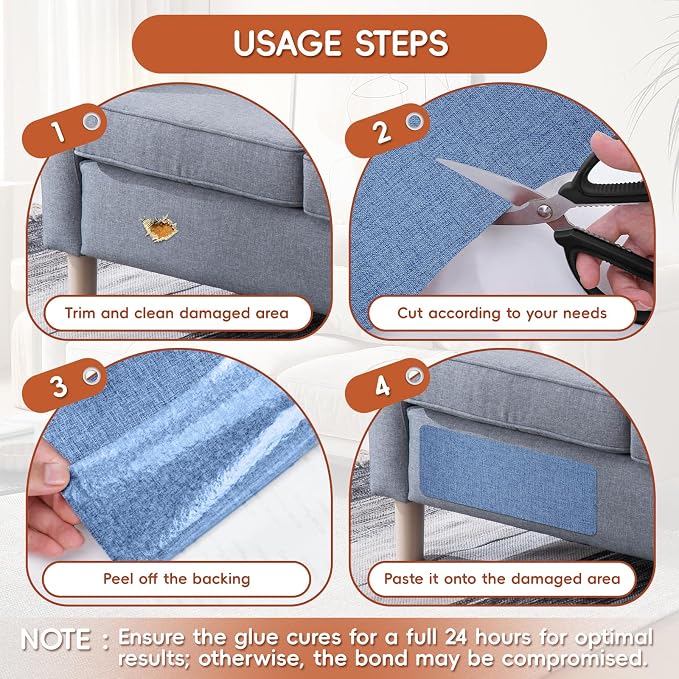 Linen Fabric Repair Tape 4.7x63 Inch, Self Adhesive Couch Patch Repair Fabric Tape for Furniture, Linen Patch Kit for Couch, Carpet, Upholstery, Chair, Sofa, Cushion, Bag (Blue)