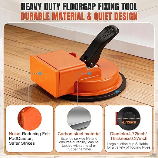 Heavy Duty Floor Gap Fixer Tool, Carbon Steel Material & Enhanced Suction Cup.90°Striking Surface Floor Gap Repair Tools,with 5pcs Sticky Pads for Laminate, Vinyl, Wood Floor Gap Repair Tool