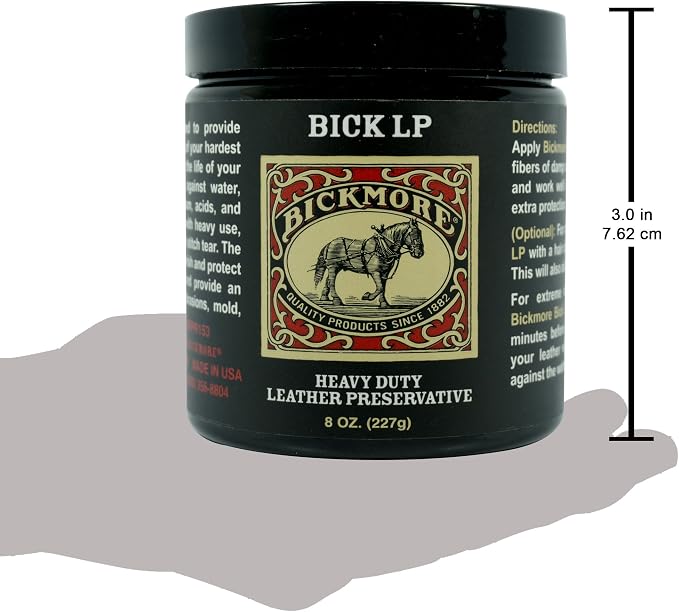 Leather Conditioner, Scratch Repair | Bickmore Bick LP 8oz - Heavy Duty LP Leather Preservative | Leather Protector, Softener and Restorer Balm for Dry, Cracked, and Scratched Leather | Made in USA