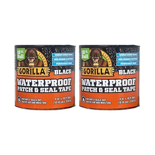 Gorilla Waterproof Patch & Seal Tape,Black Tape,4" x 10' - Permanent Weather Resistant Seal for Leaks and Repairs,(Pack of 16)