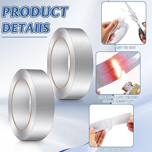 Fuyoooo 2 Roll 1.18in x 131 ft in Total Aluminum Polycarbonate Tape, Heavy Duty Waterproof Sealing Insulation Greenhouse Tape, Self Adhesive UV Heat Resistant for Greenhouse Roofing Outdoor Repairs